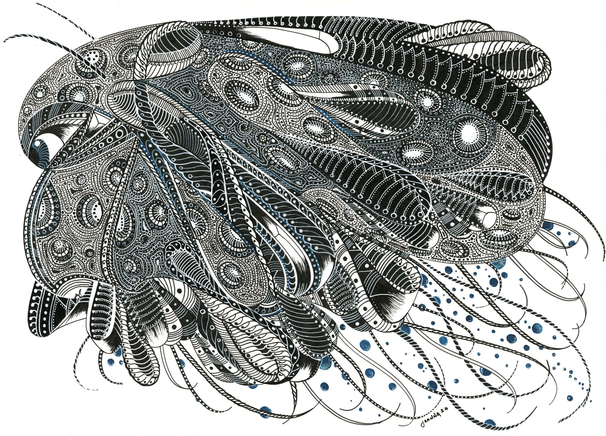 Beneath the Waves (colour pen & ink)