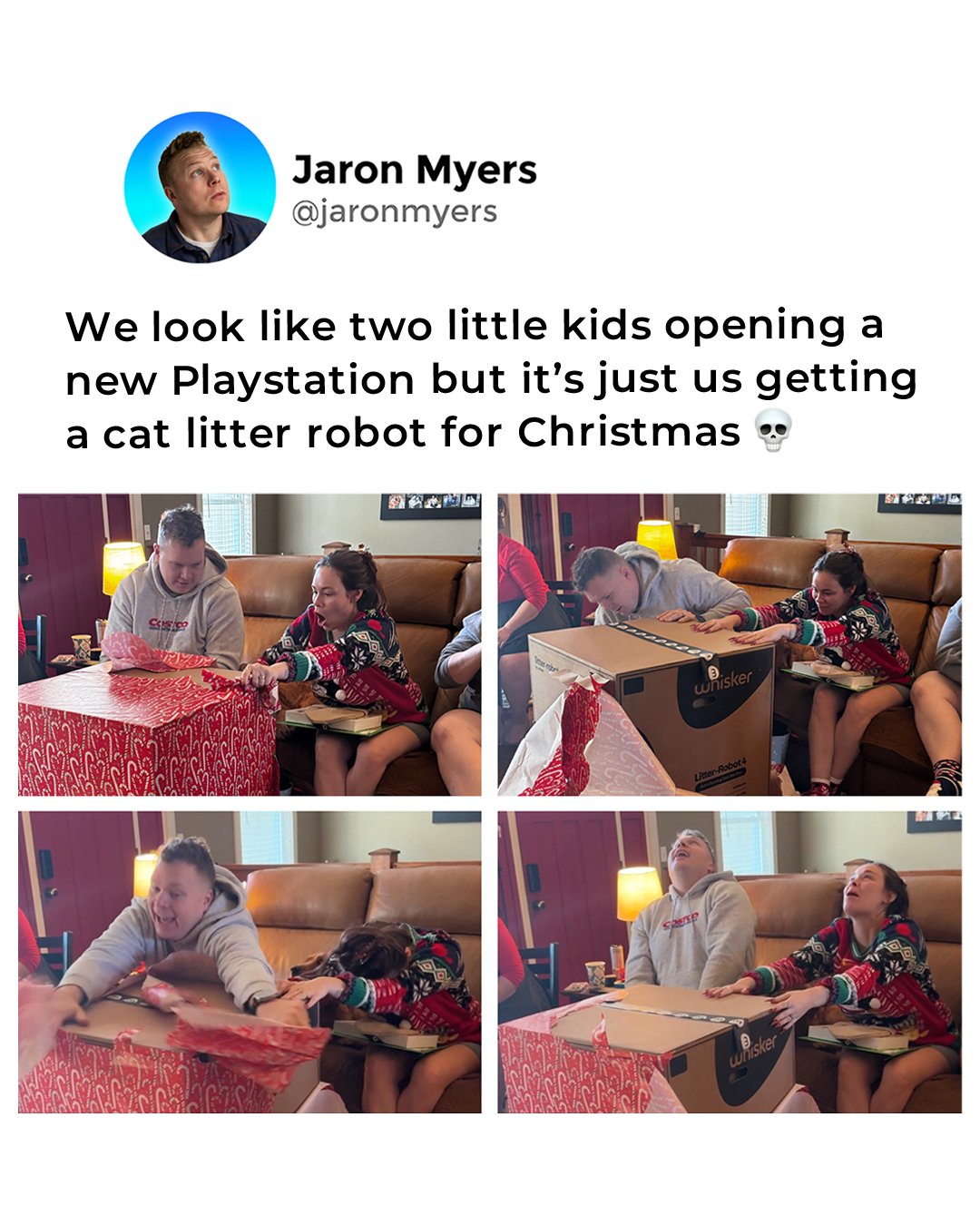 We were so giddy about this hahaha. Merry Christmas from us and our cats.

We're back home hanging with family and eating a ton