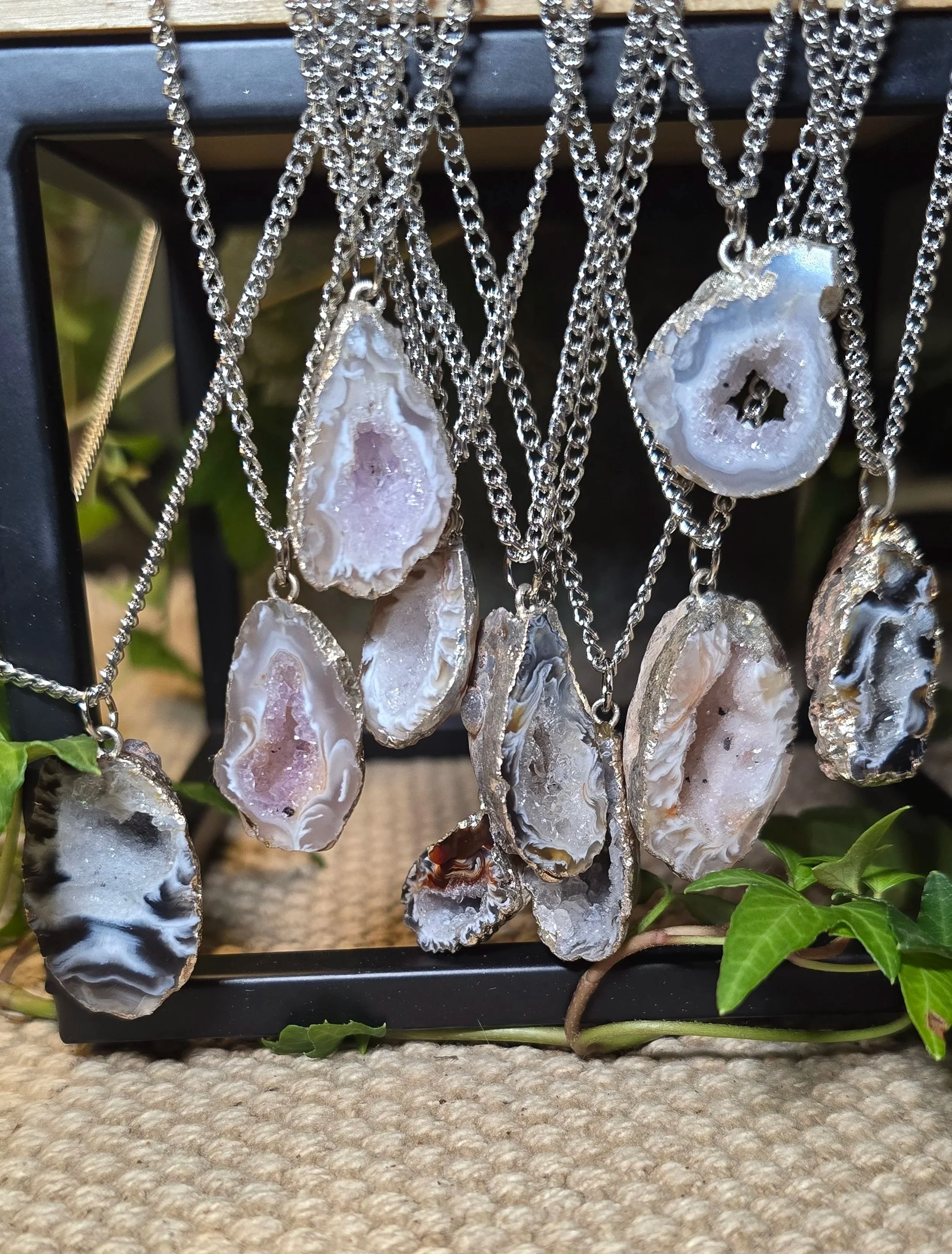 Quartz Geode Gemstone Pendant Necklace