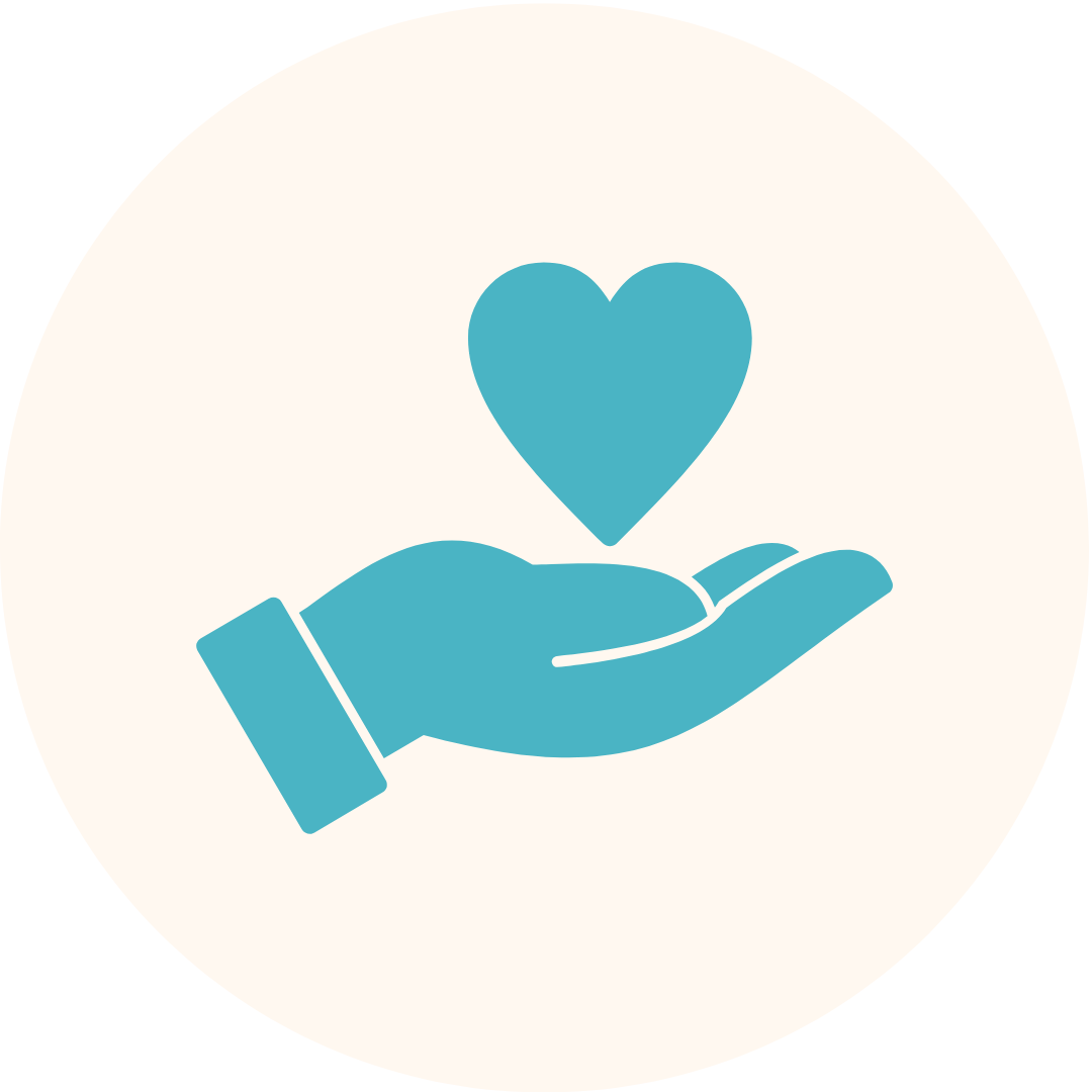 Icon of a hand holding a heart, representing donating to support nutritious meals for seniors.
