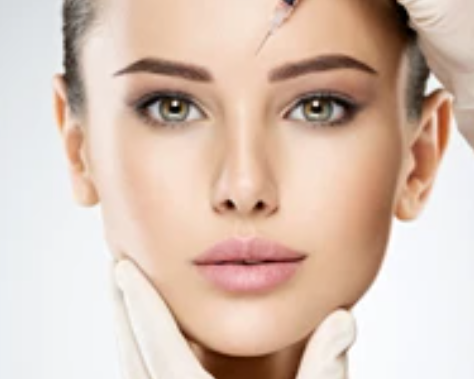 Close-up of a woman with flawless skin and light makeup, looking directly at the camera.