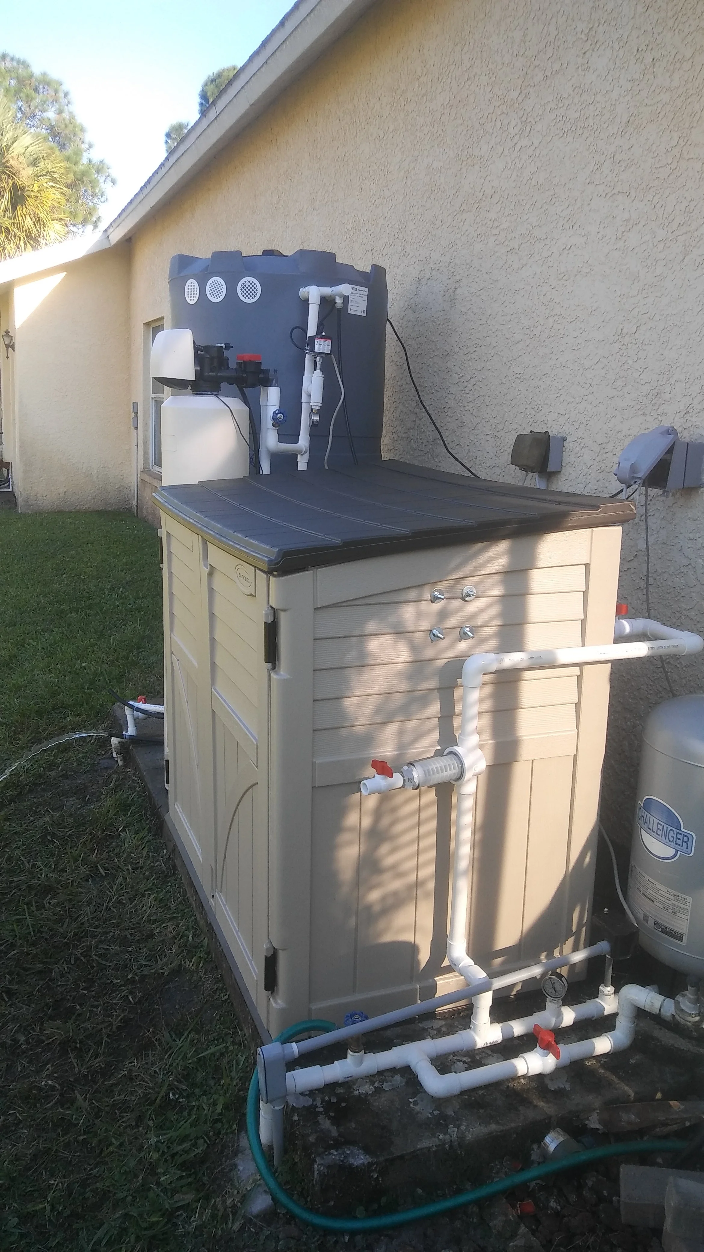 Whole home water treatment with aeration, sulfur and iron filters, and a softener to remove rotten egg smell, sulfur odor, iron stains, hardness, and bacteria. Reverse osmosis for drinking water.