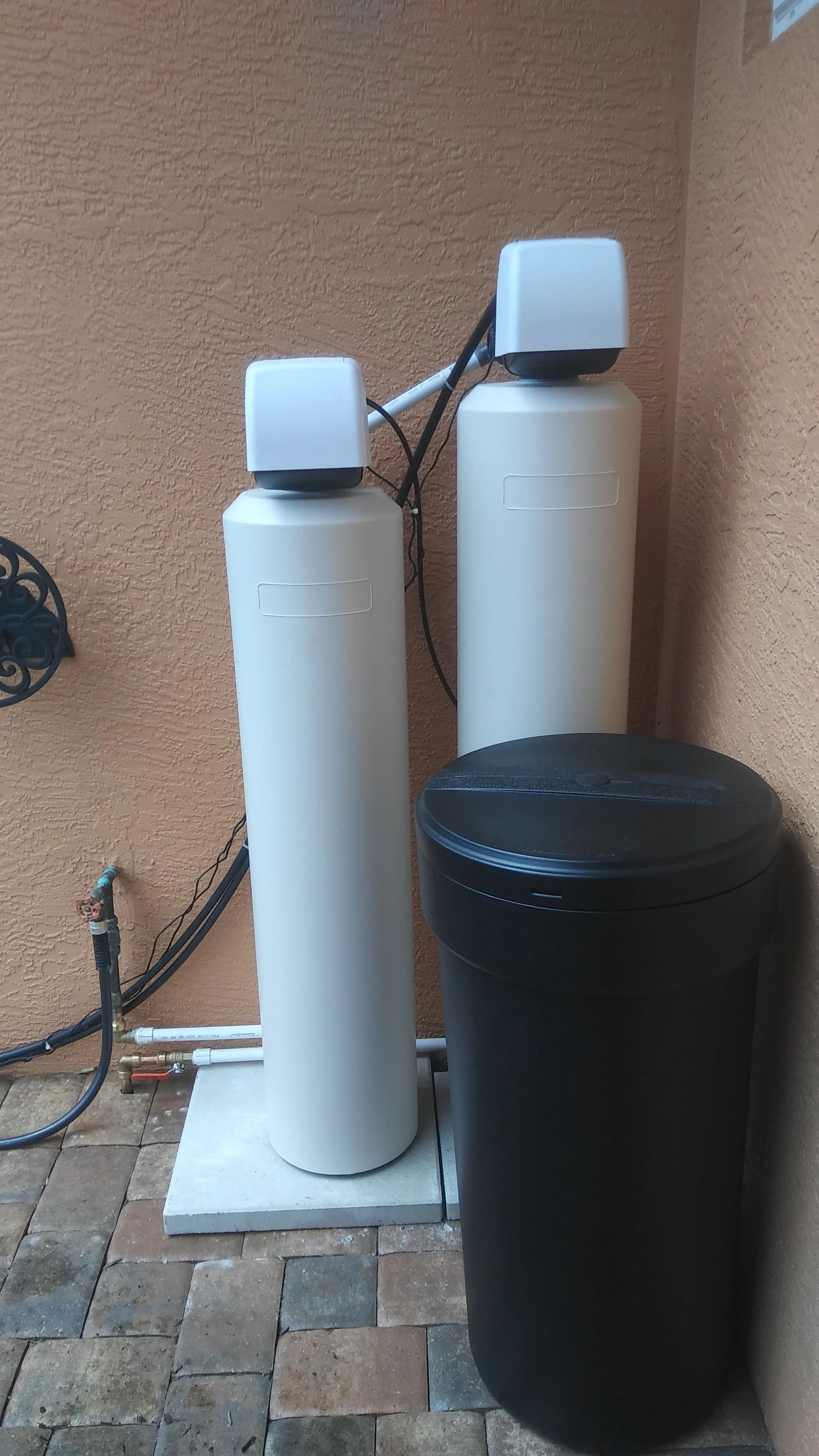 Whole home water treatment with aeration, sulfur and iron filters, and a softener to remove rotten egg smell, sulfur odor, iron stains, hardness, and bacteria. Reverse osmosis for drinking water.
