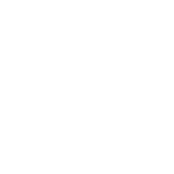 A black and white icon of a flame or fire symbol.