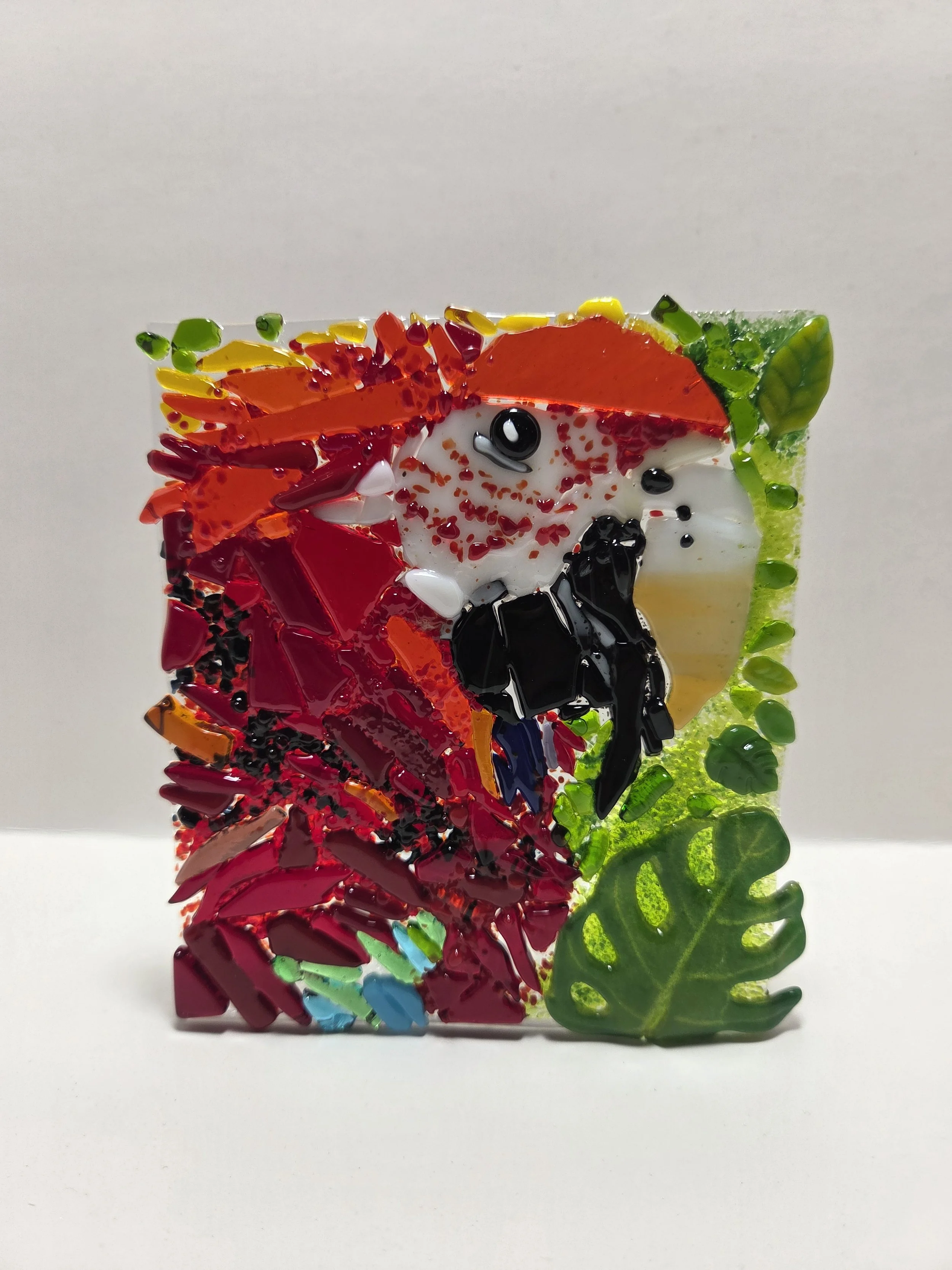 Scarlet Macaw Fused Glass Art (Guacamayo)