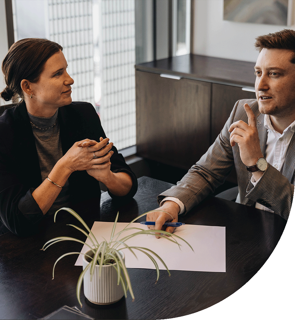 Two people in a meeting
