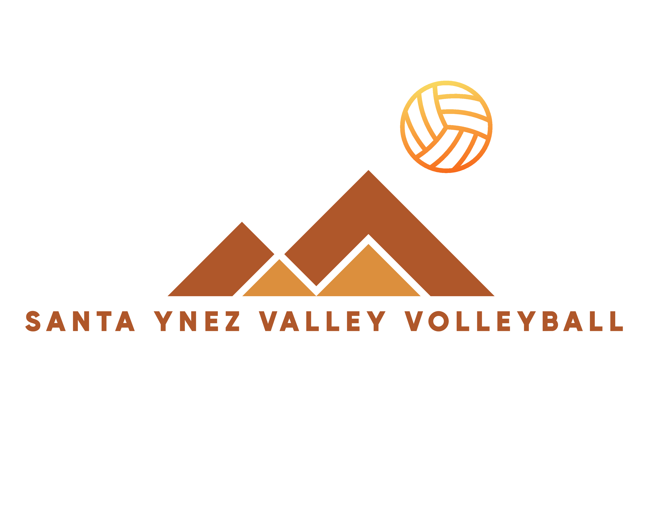 Logo for Santa Ynez Valley Volleyball featuring stylized mountains and a volleyball above the text.