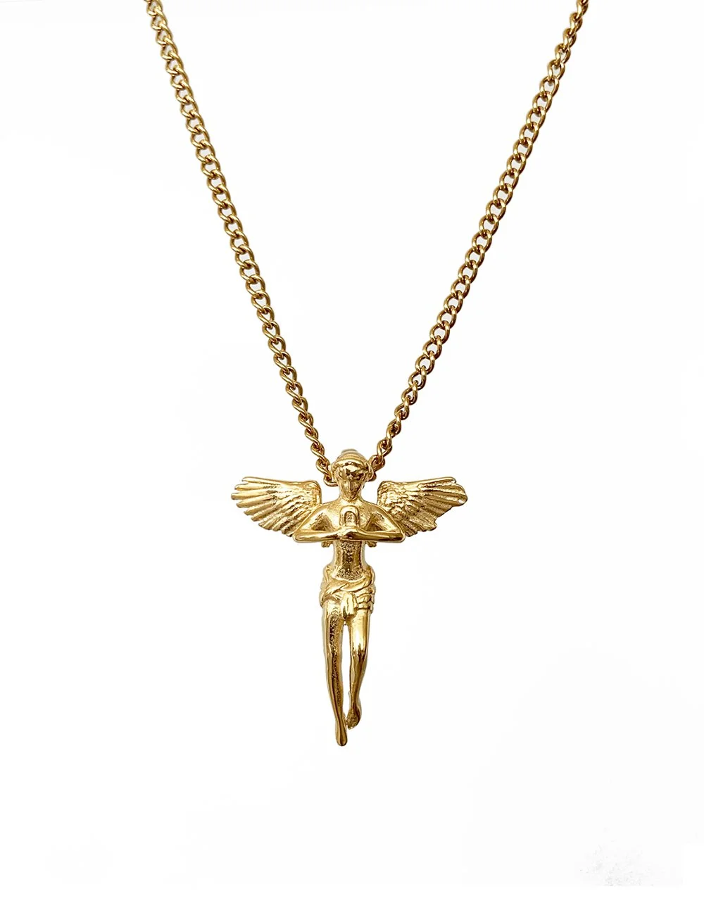 Praying Angel Gold Pendant and Curb Chain