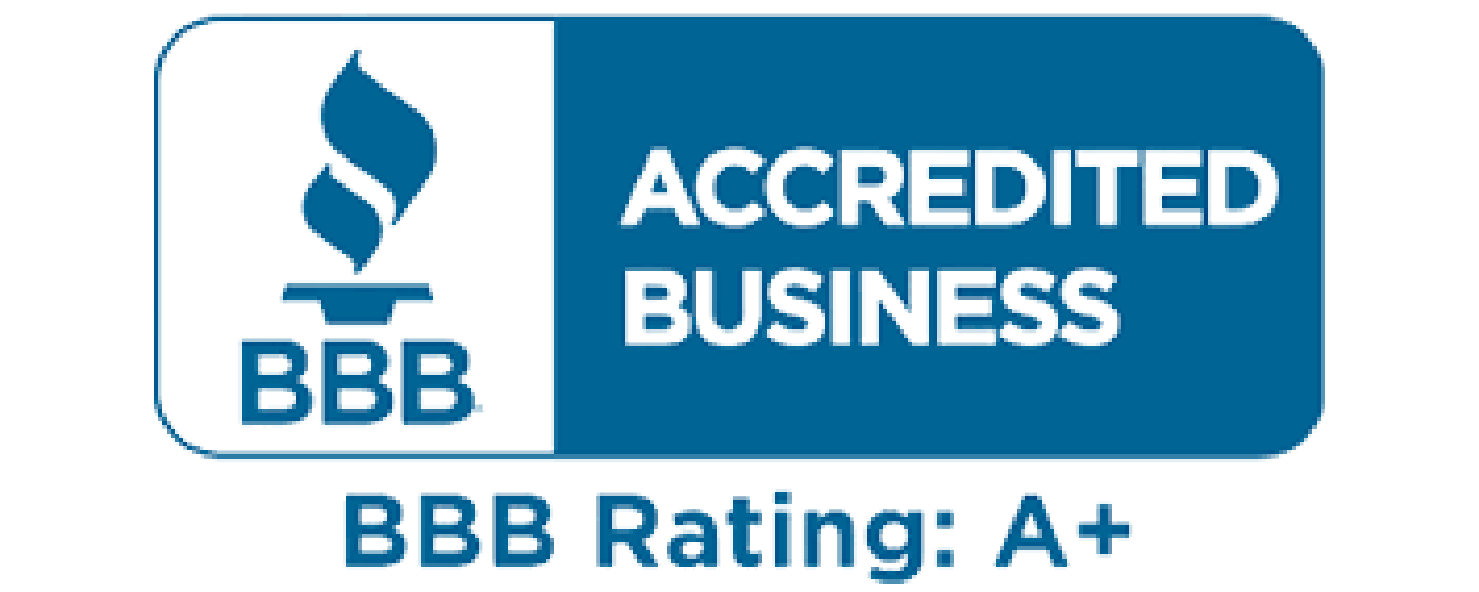 BBB Accredited Business logo with a blue and black color scheme, featuring the Better Business Bureau emblem and a BBB rating of A+.