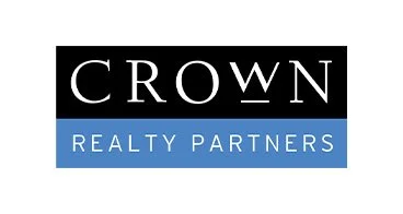 CROWN REALTY PARTNERS logo with a black and blue background
