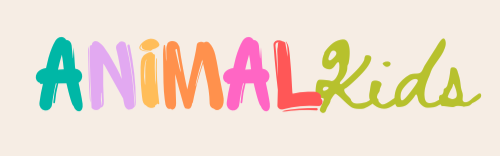 Colorful text spelling 'ANIMAL kids' with each letter in different bright colors.