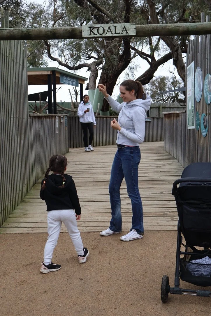 Using signs around Moonlit Sanctuary as our reading practice and animal education.