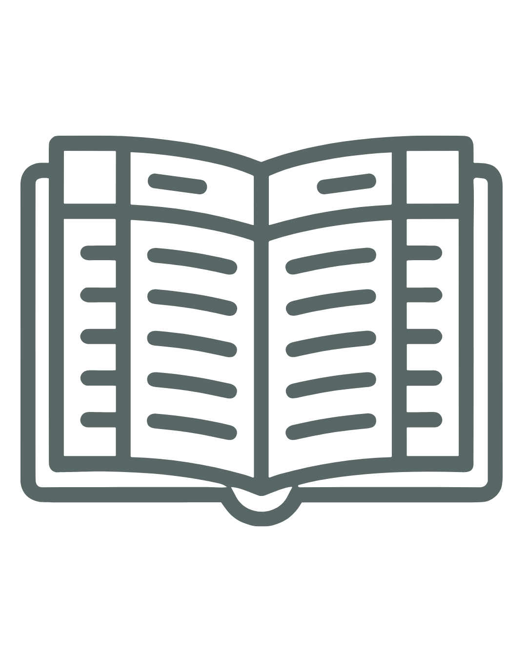 Outline icon of an open book with blank pages.