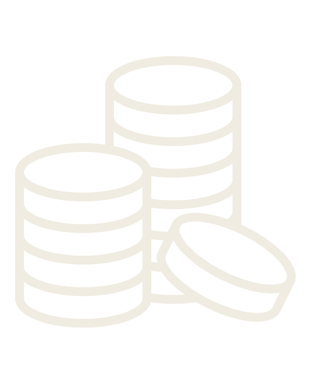 Stacked coins icon with three coins in each stack, and one coin slightly tilted in front.