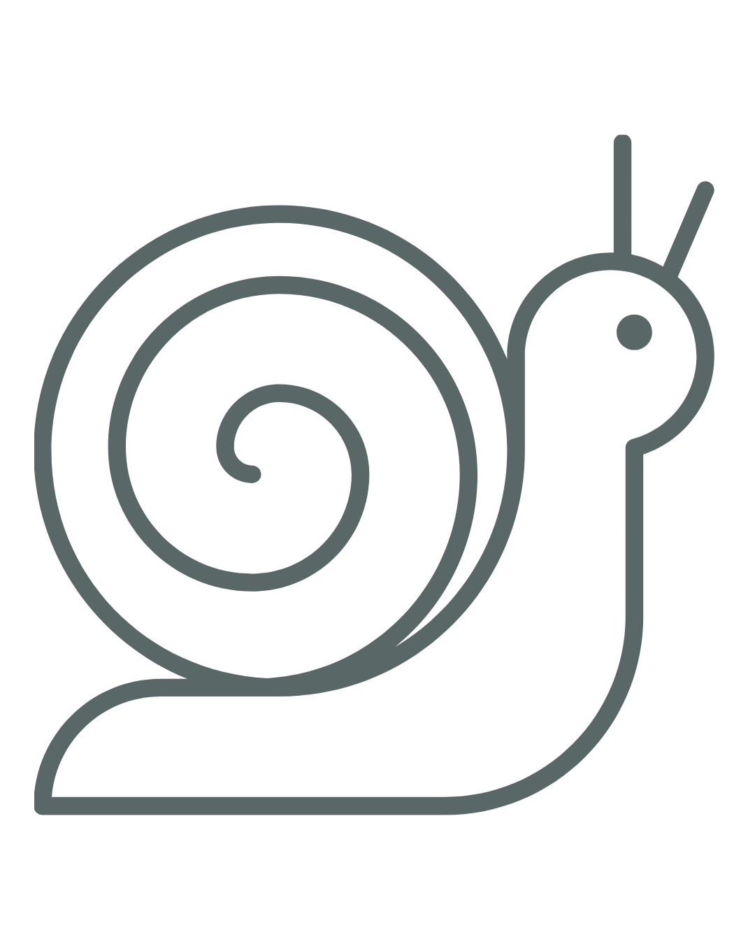 Line art drawing of a snail with a spiral shell and two antennae.