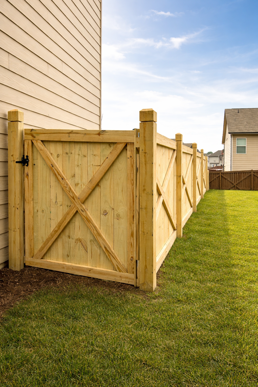HOA compliant cross frame fence installed by Clemente Industries in Auburn, Ga
