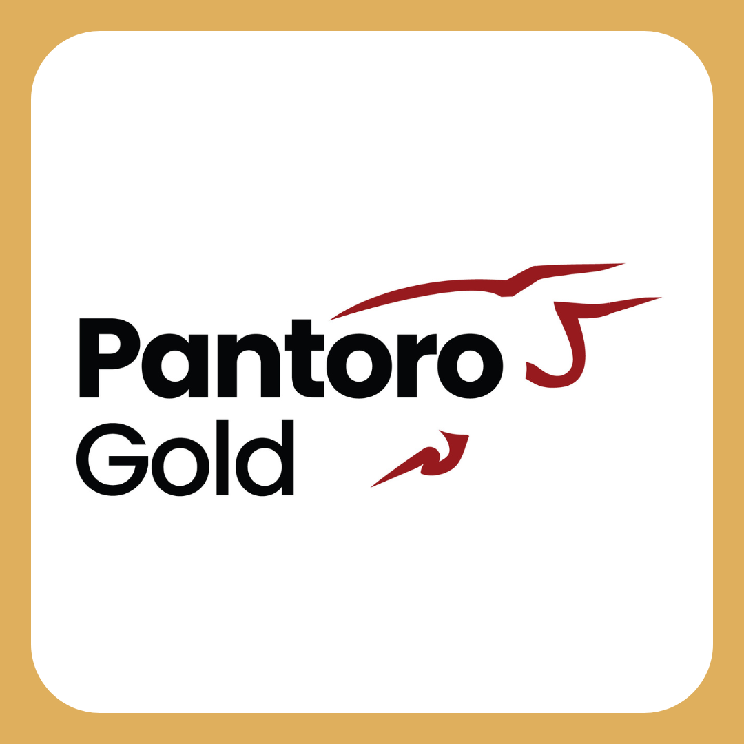 Logo for Pantoro Gold featuring black text and a stylized red outline of a bird.