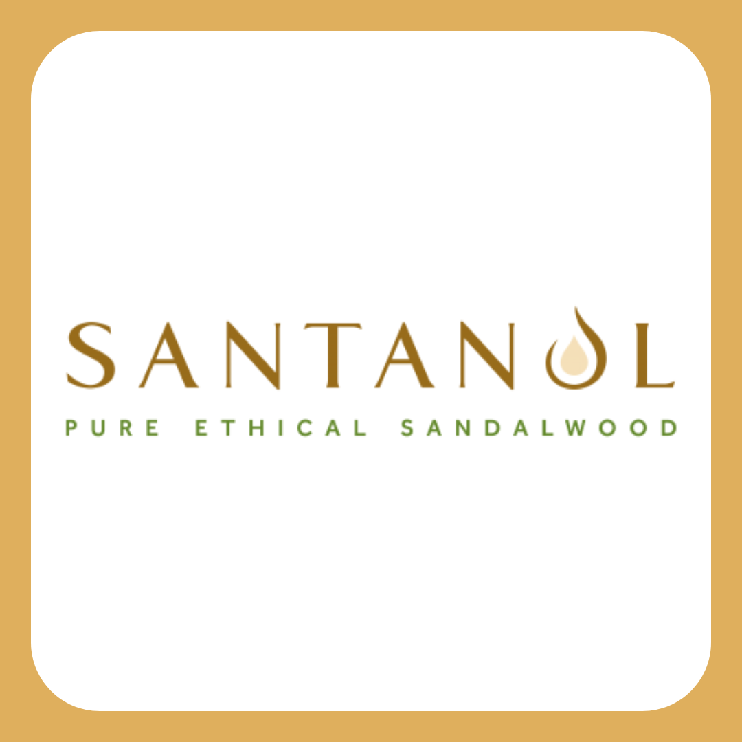 Logo for SANTANOL with the tagline 'Pure Ethical Sandalwood' in green text.