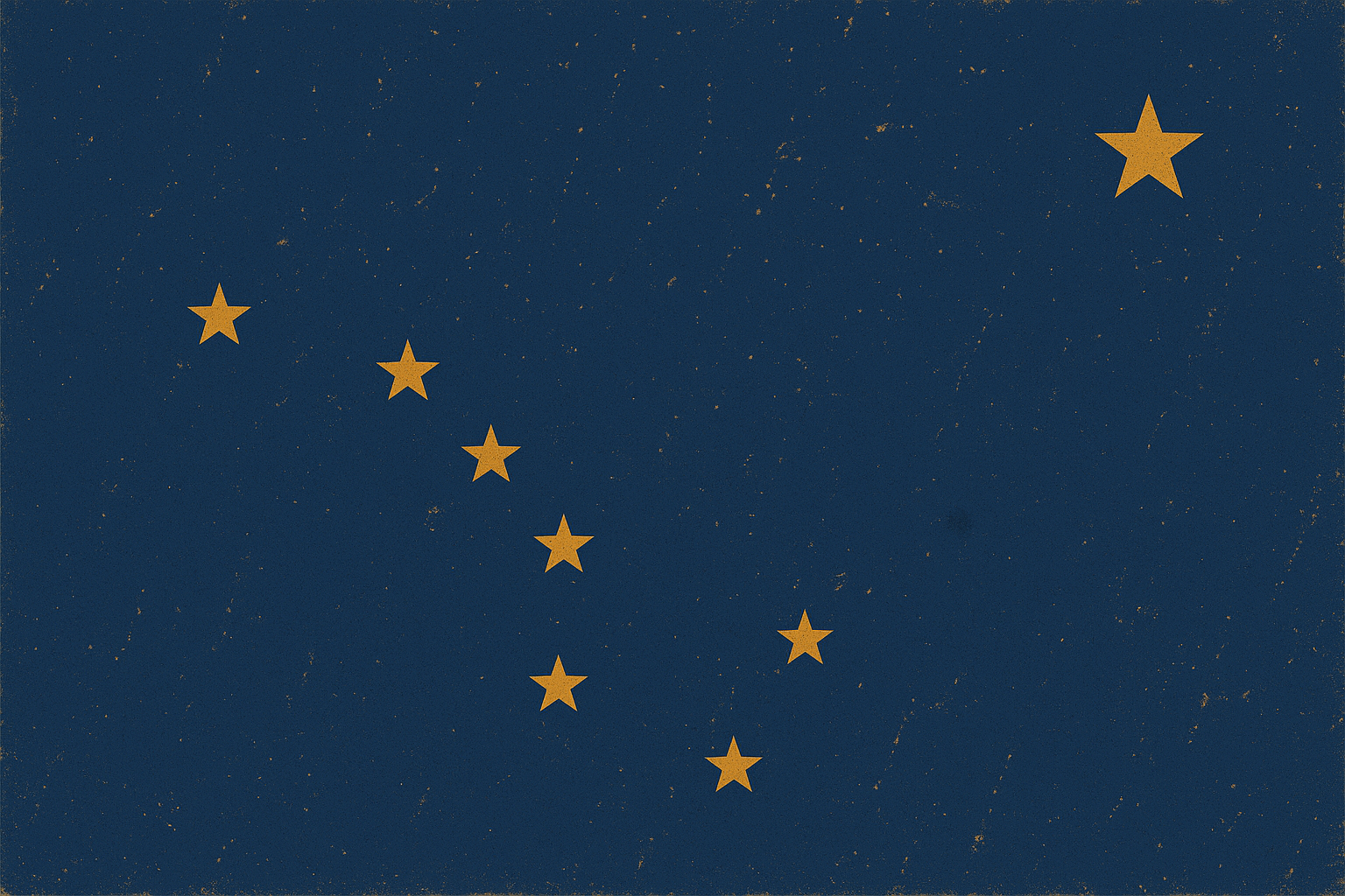 Flag of Alaska with a dark blue background, gold stars, and a larger gold star in the top right corner.