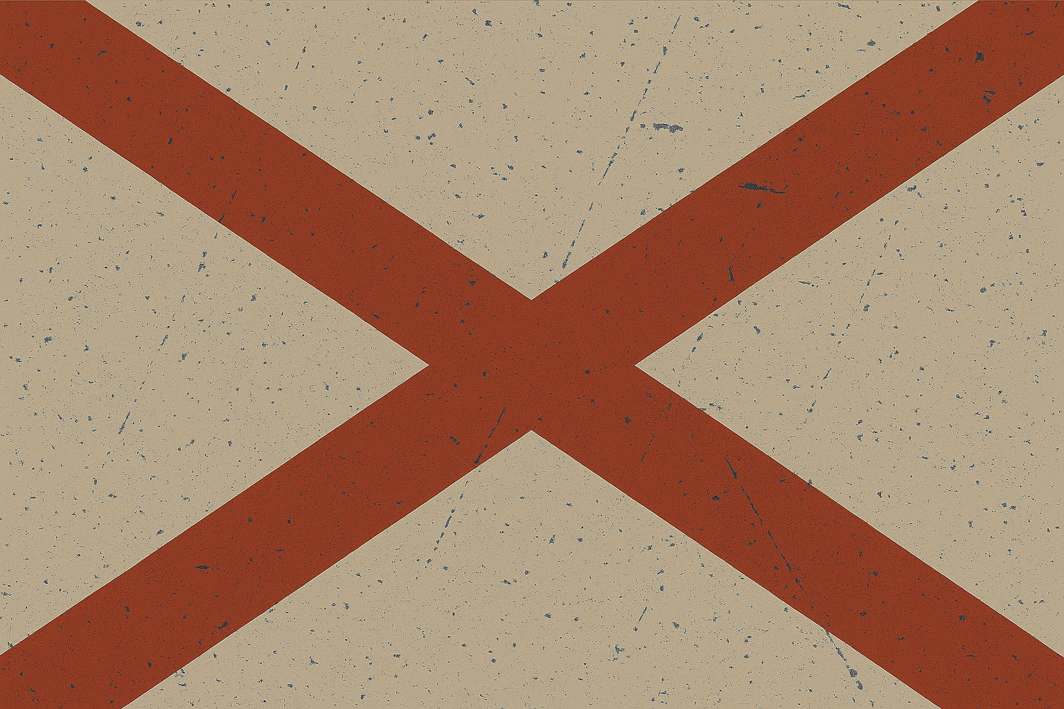Close-up of a beige floor with a red 'X' painted on it, showing signs of wear and scratches.