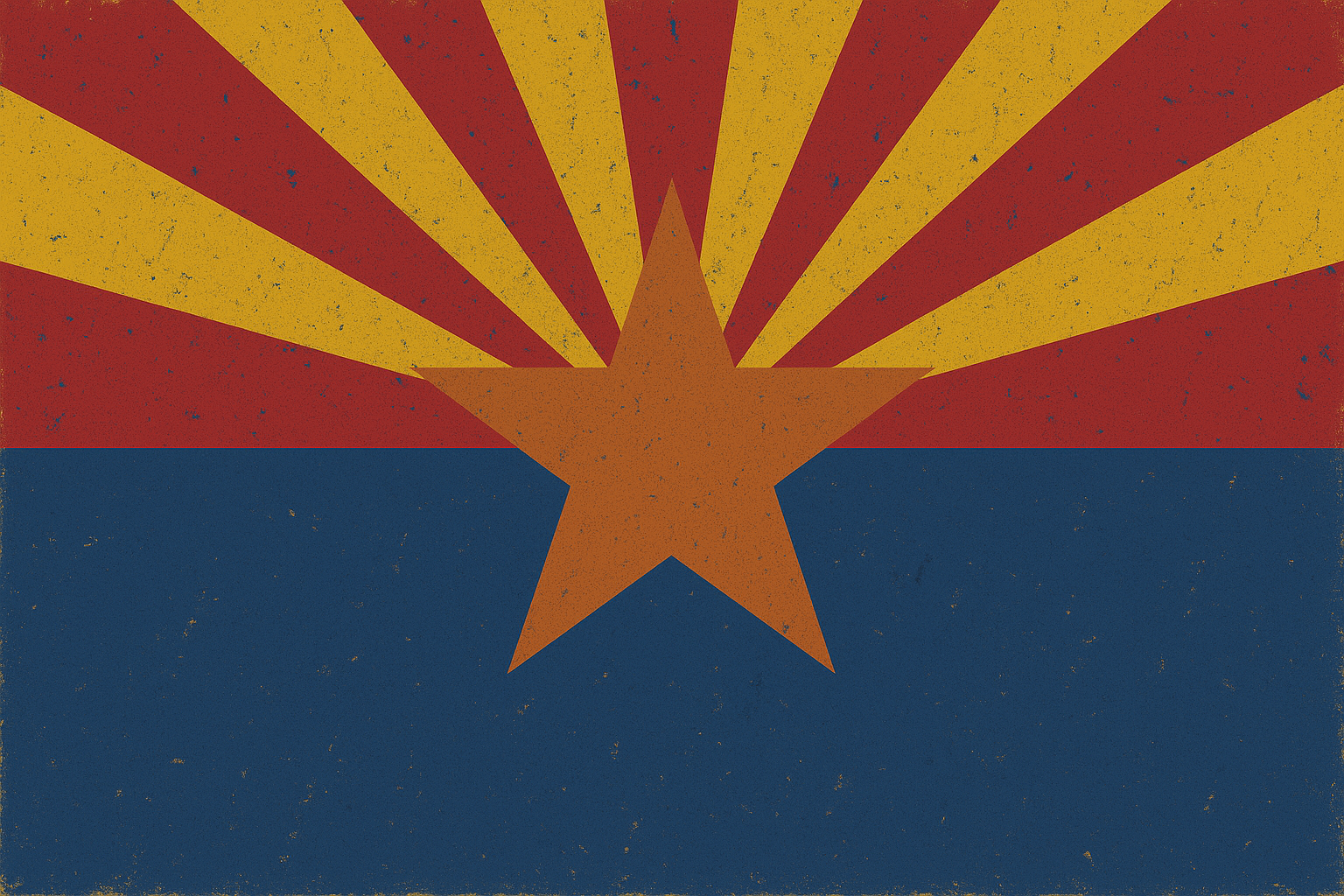 Arizona flag with a star and sun rays in a vintage style.