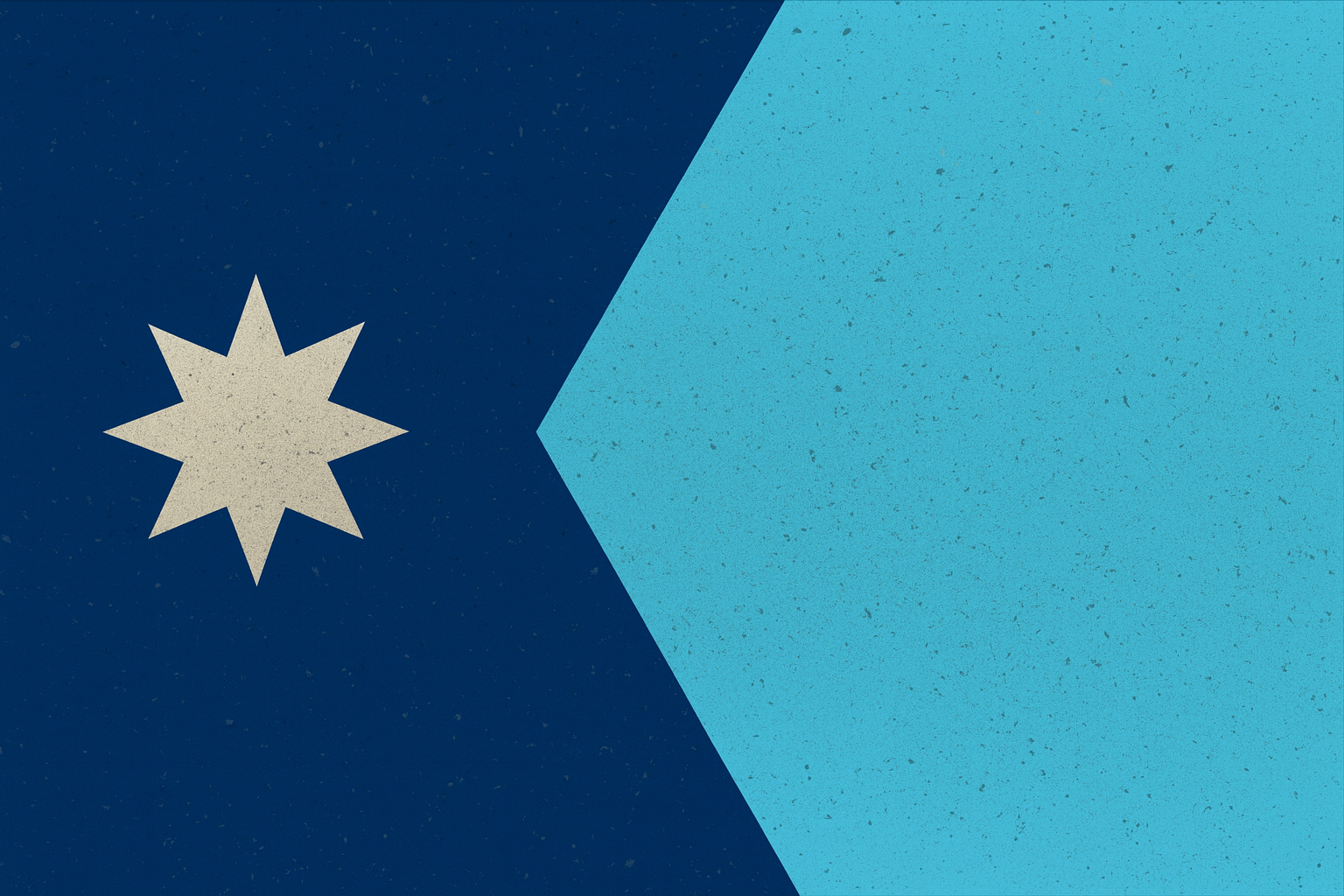 A graphic featuring a white starburst shape on a dark blue background, connected to a large light blue arrow pointing to the right.