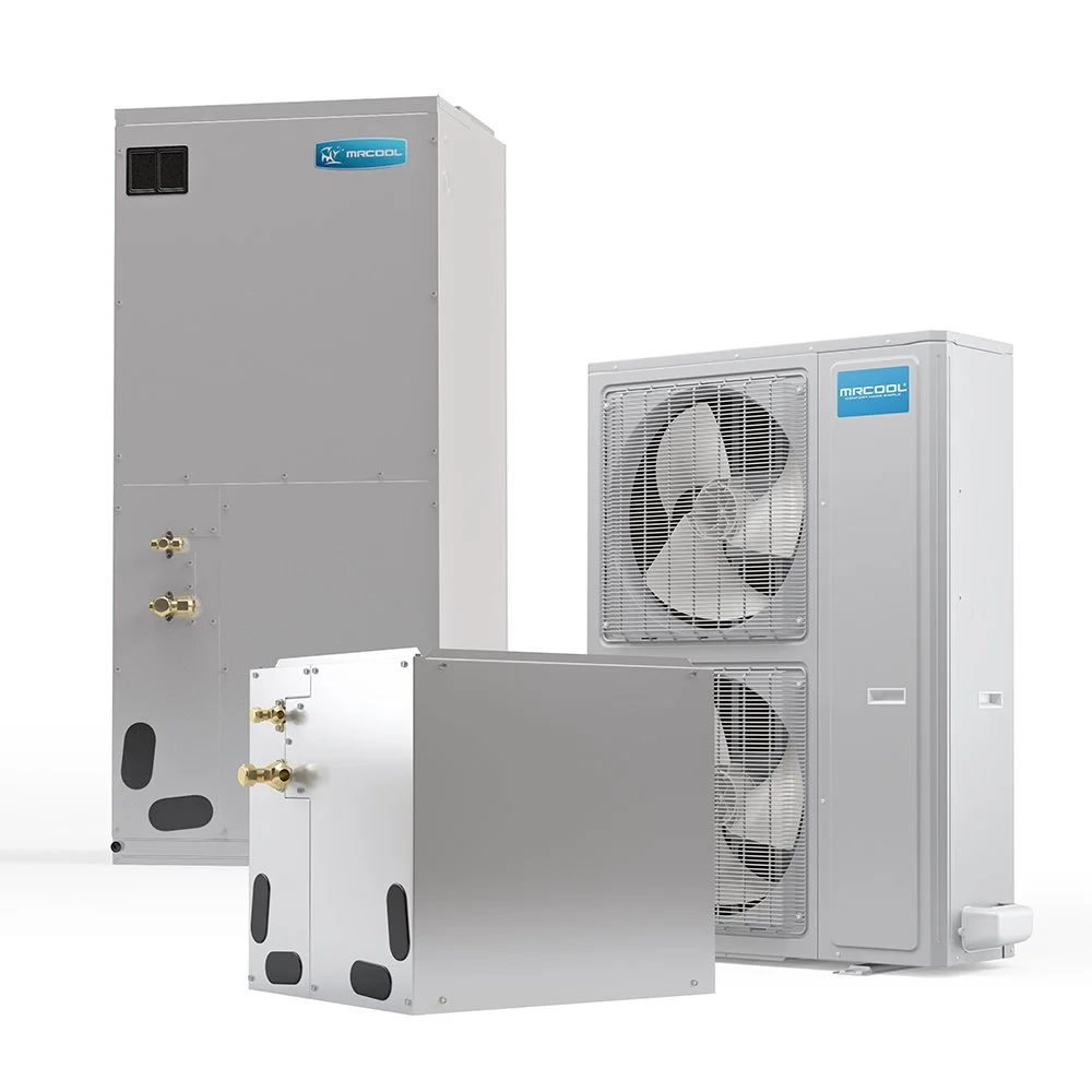 Multiple refrigeration or cooling units with fans and vents, branded MRCOOL.