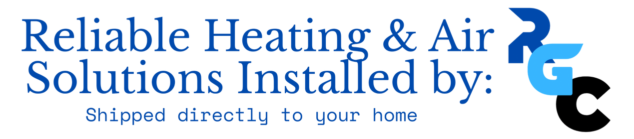 Text advertisement for a heating and air conditioning company, with the words "Reliable Heating & Air Solutions Installed by: Shipped directly to your home" and a logo with a stylized ampersand.