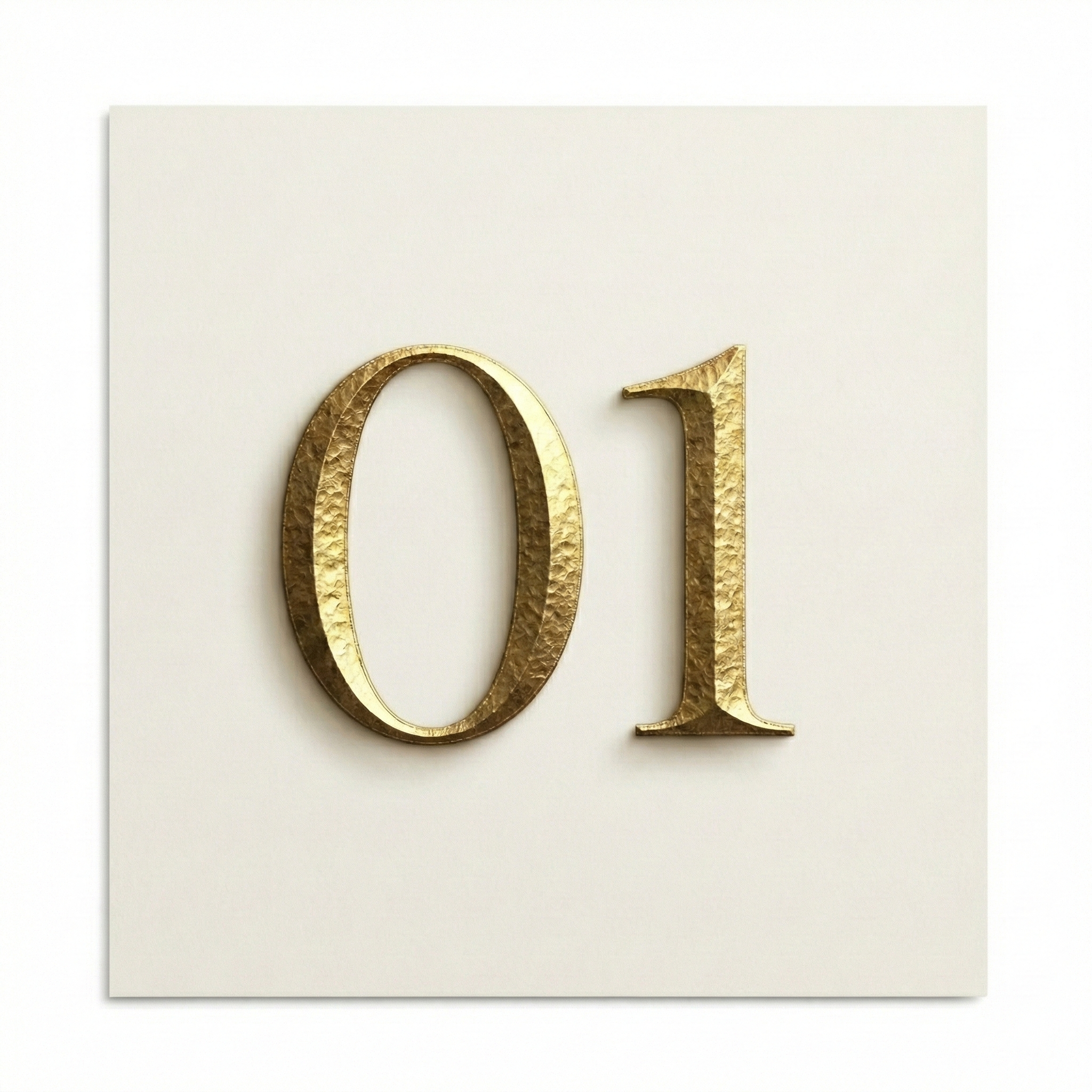 Champagne gold number 01 on ivory background representing first step in bespoke travel planning process