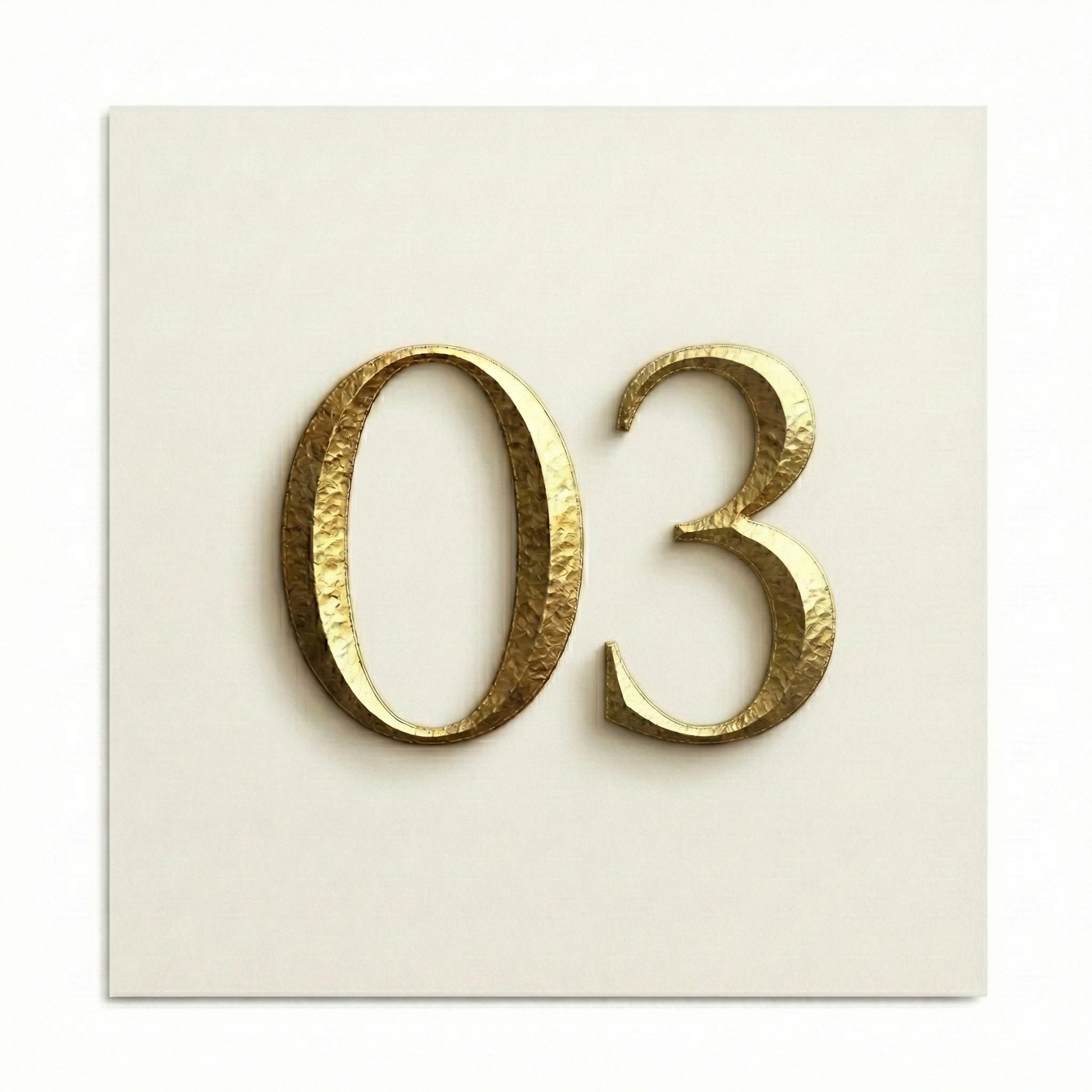 Champagne gold number 03 on ivory background representing final experience delivery in travel planning process