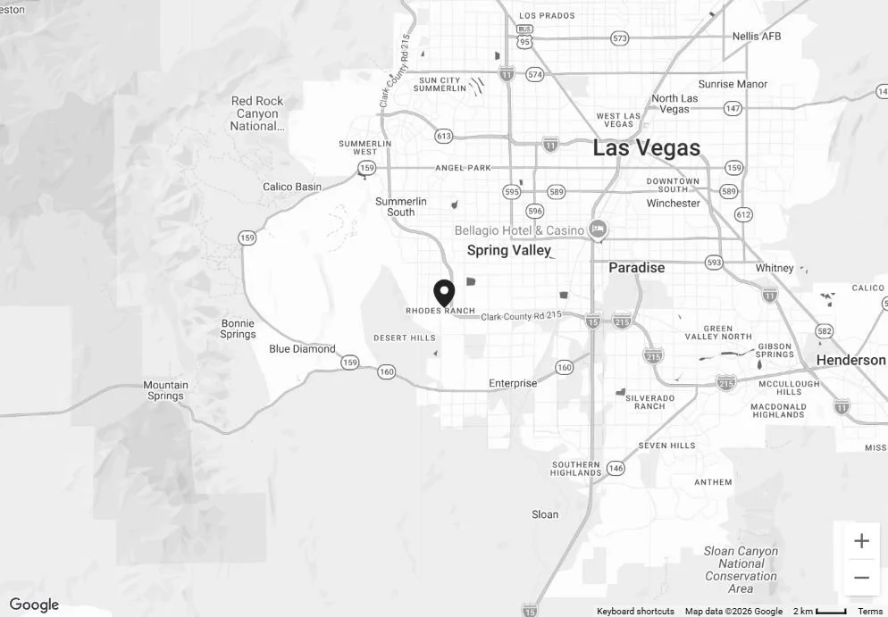 Map of the Las Vegas valley with a marker at Horizon’s future Southern Hills location in Southwest Las Vegas.