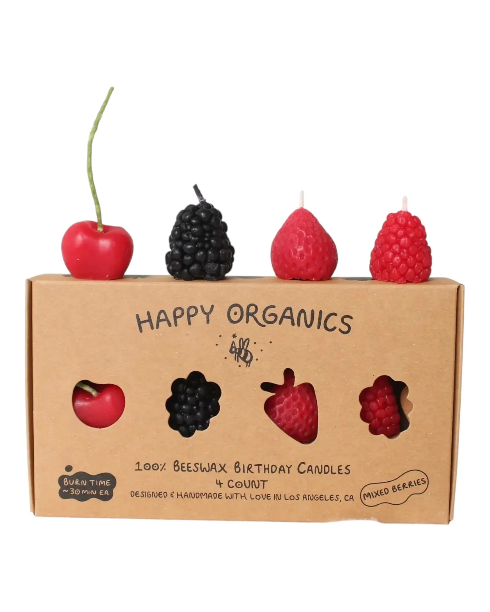 Happy Organics Mixed Berry Beeswax Birthday Candles - 4 Count