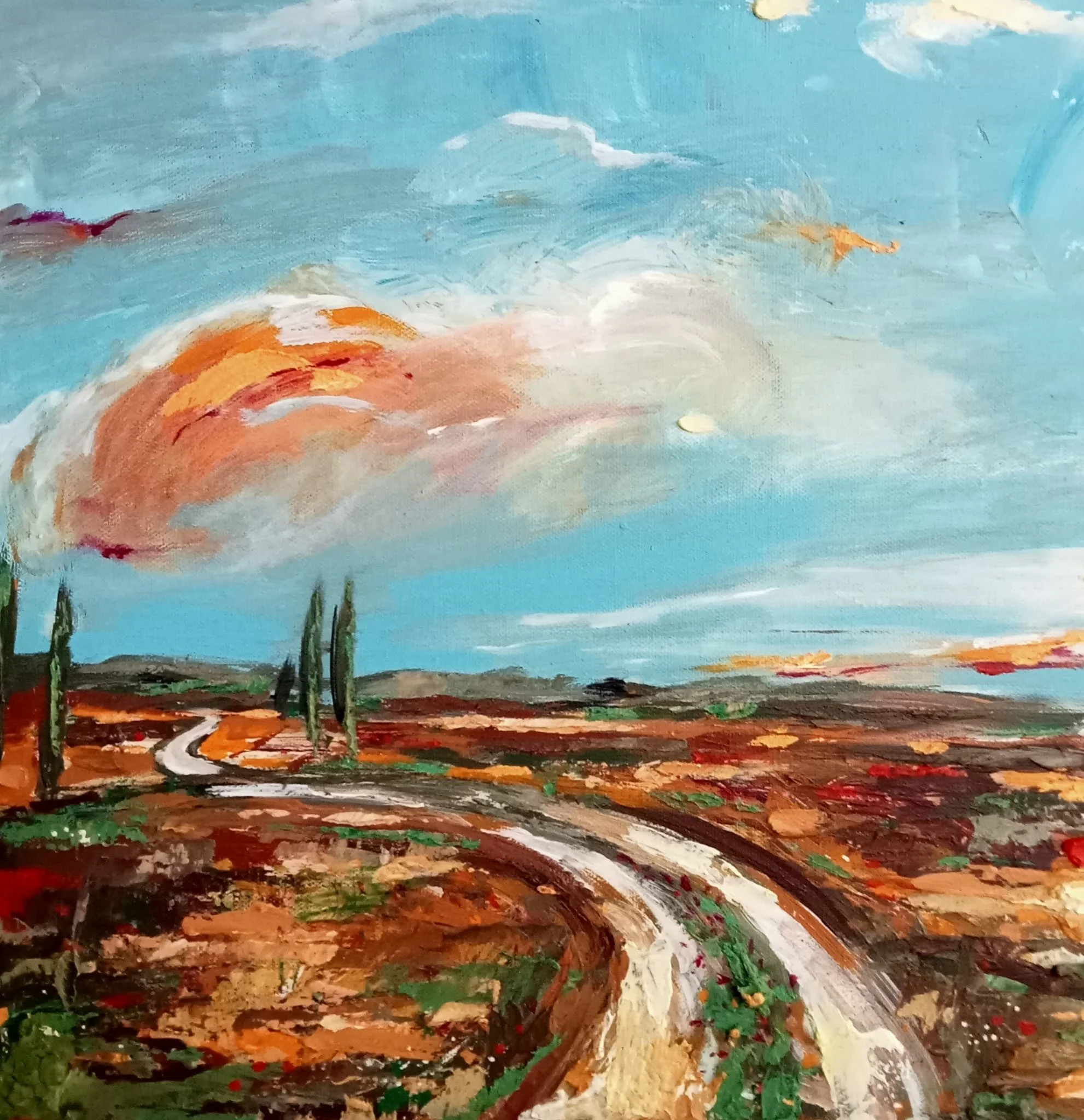 Paesaggio - 2023 - Acrilico e cera carnauba su tela. cm 40 x 40. Collezione privata