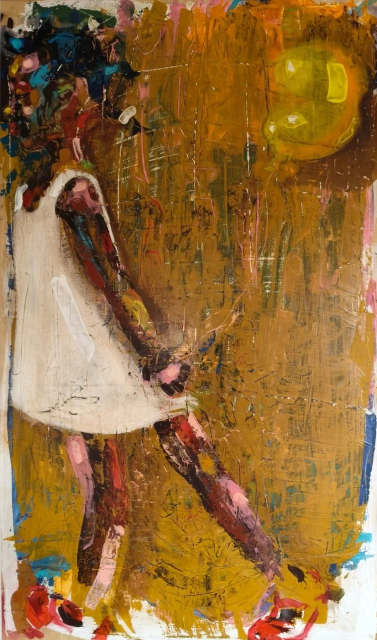 Resilienza - 2017 - ciclo Migranti. Acrilico su legno. cm 121 x 60. Collezione Privata