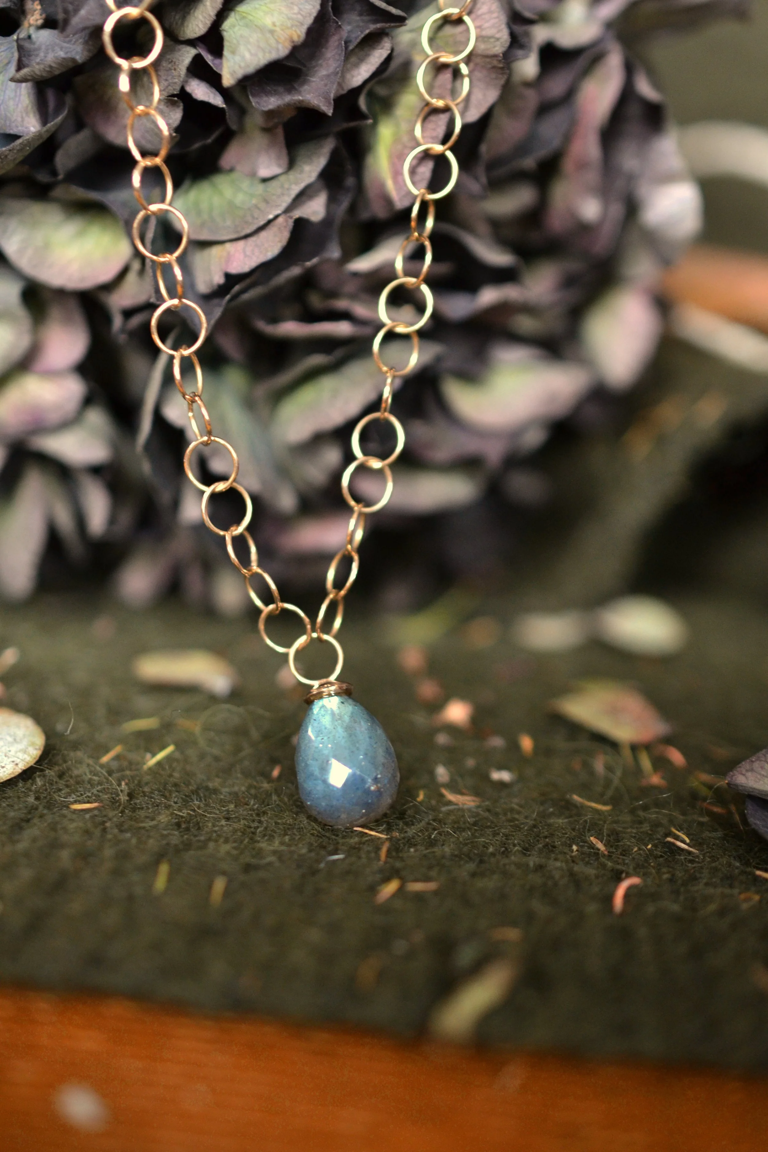 Kette, 585/- Rosegold, Labradorit