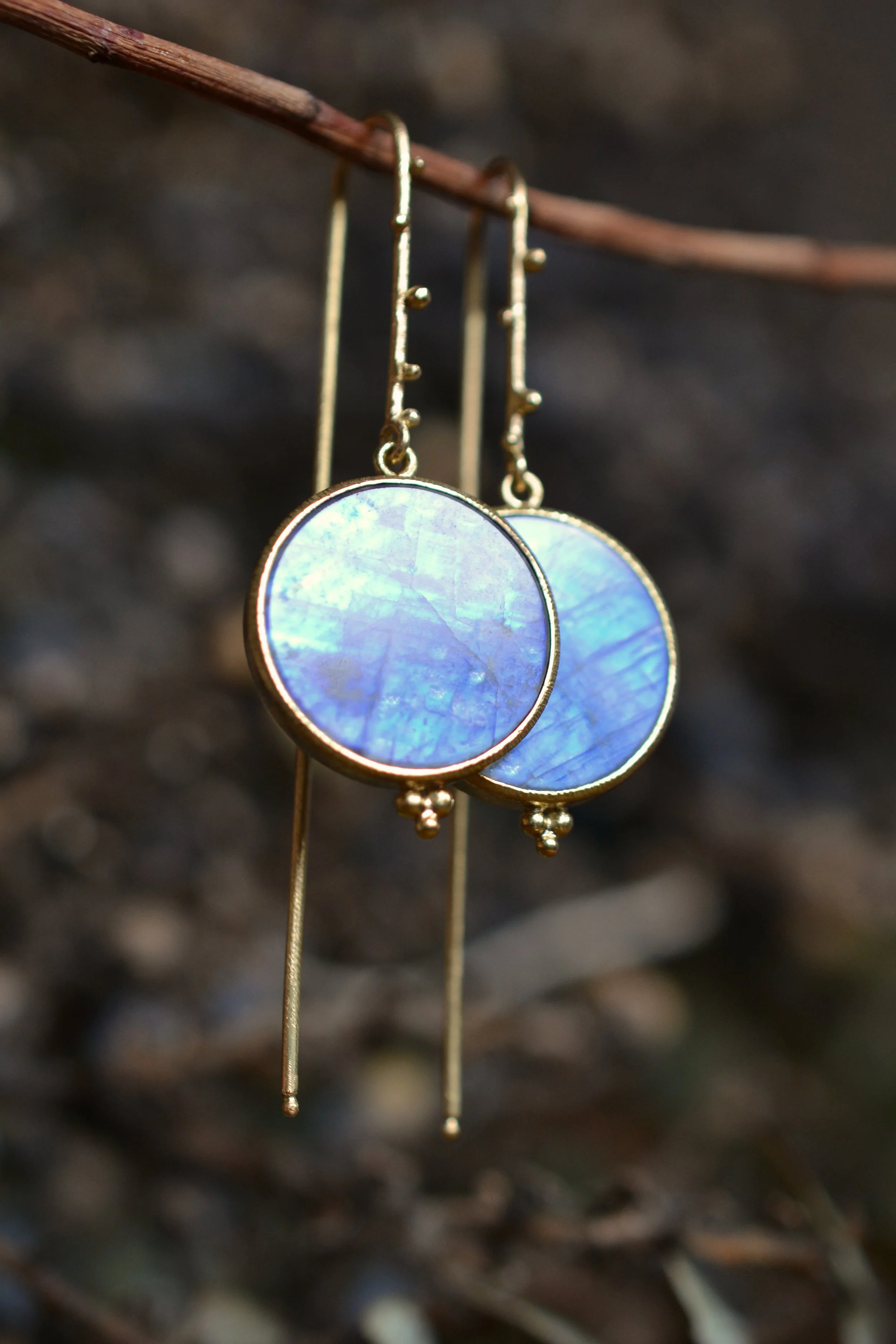 Ohrhänger , 750/- Gold, Regenbogen-Mondstein