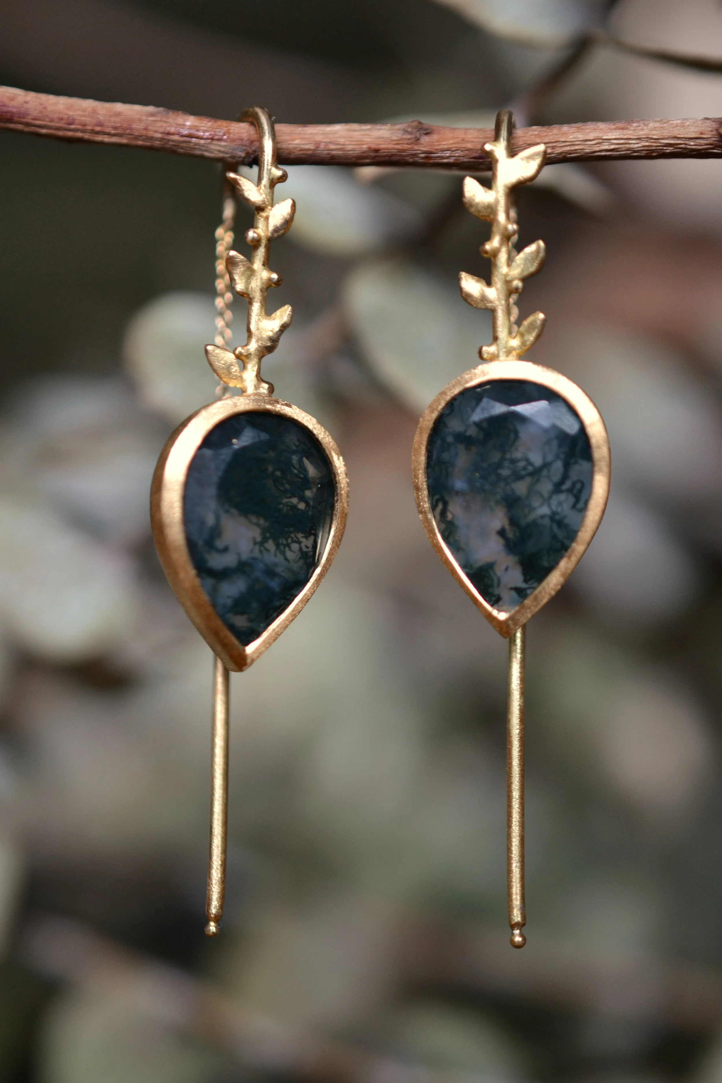 Ohrhänger , 750/- Gold, Moosachat