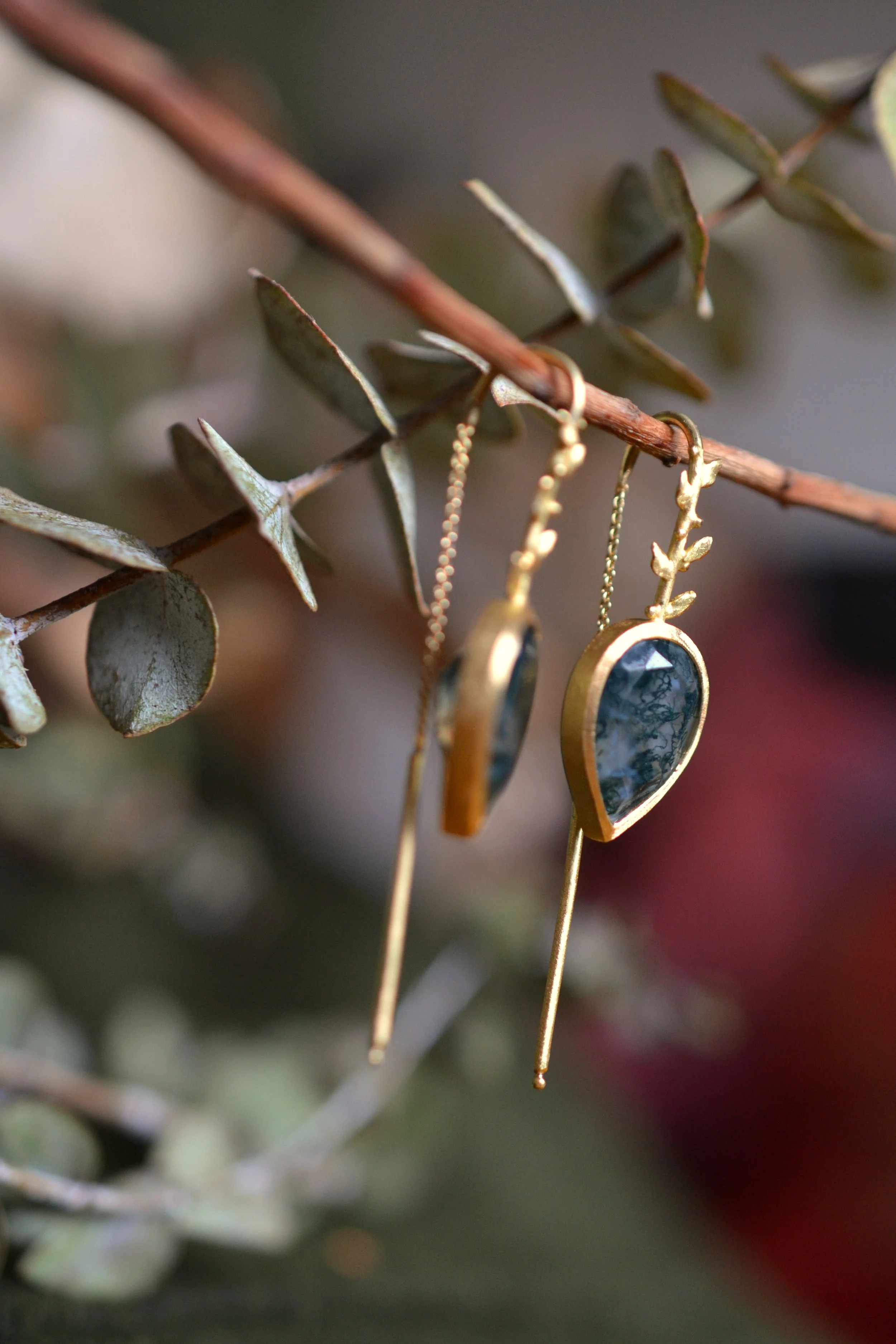 Ohrhänger , 750/- Gold, Moosachat