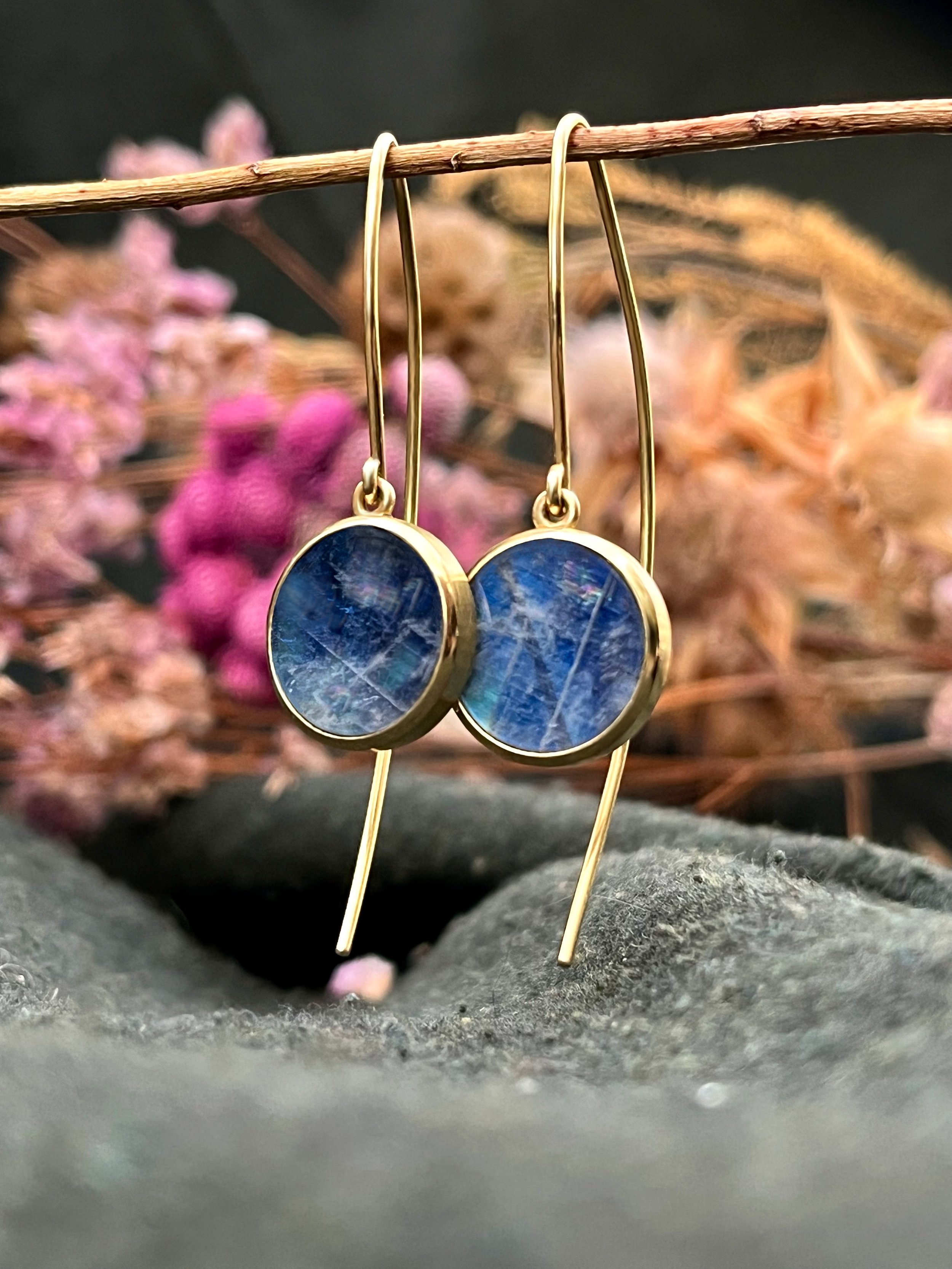 Ohrhänger, 750/- Gold, Regenbogen-Mondstein