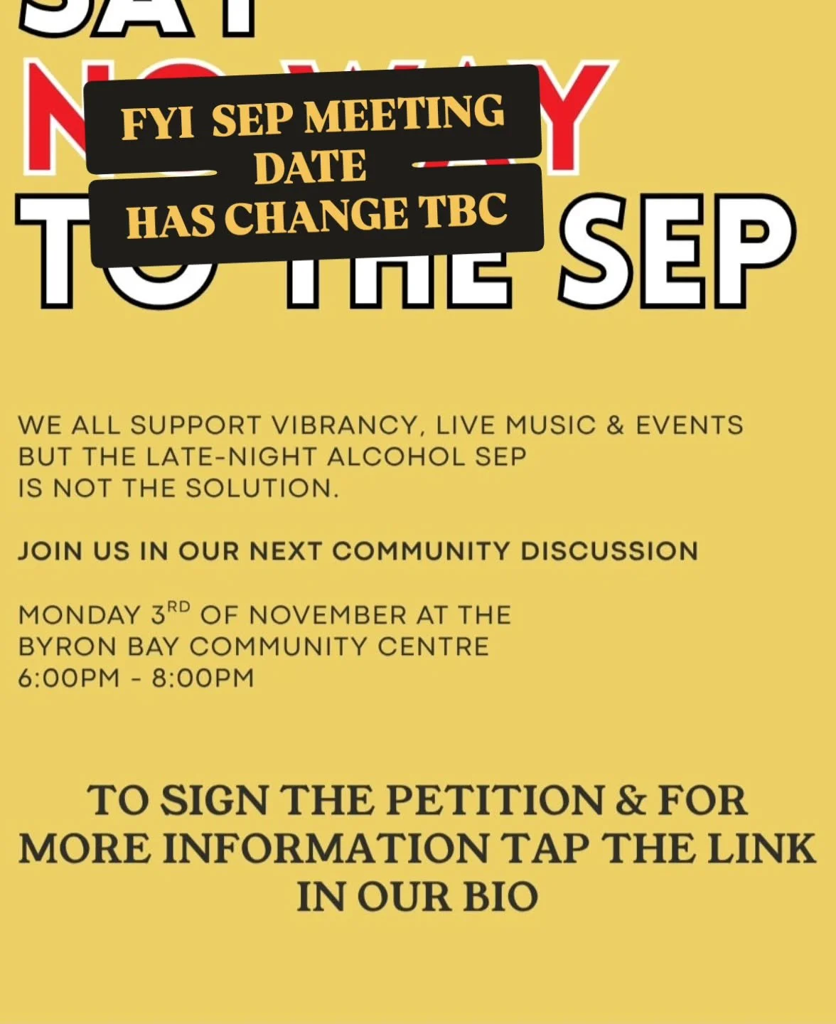 Community Info - if you have seen flyers for a meeting at BBCC on Monday Nov 3, for an update about the SEP discussion, this has been post-poned.... see @saynotothesep where a new date will be shared soon &amp; we will update you when confirmed. 
.
.