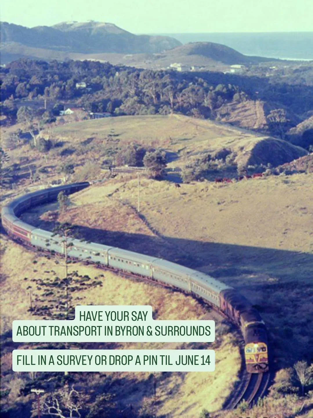 Byron Bay, do you want more transport, tell NSW GOVT #linkinbio
 &amp; in Stories 🚃 SHARE WITH YOUR MATES.
📷 bob richardson