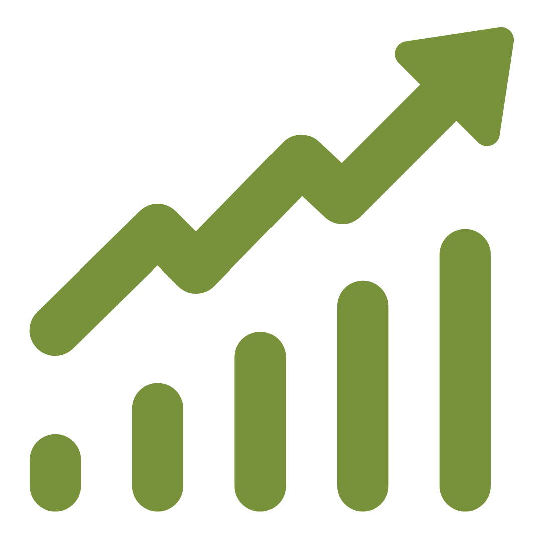 Green upward trending arrow over bar chart indicating growth or progress.