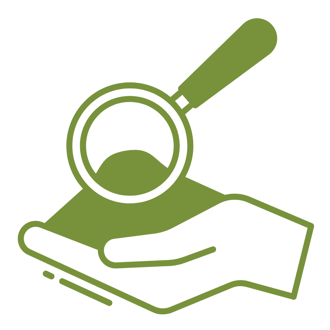 Green icon of a hand holding a smartphone with an excavator bucket and arm above it.