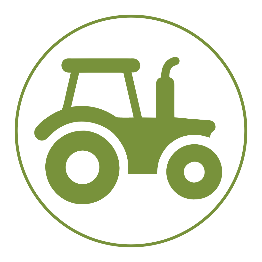 Green tractor icon inside a white circle with a green border.