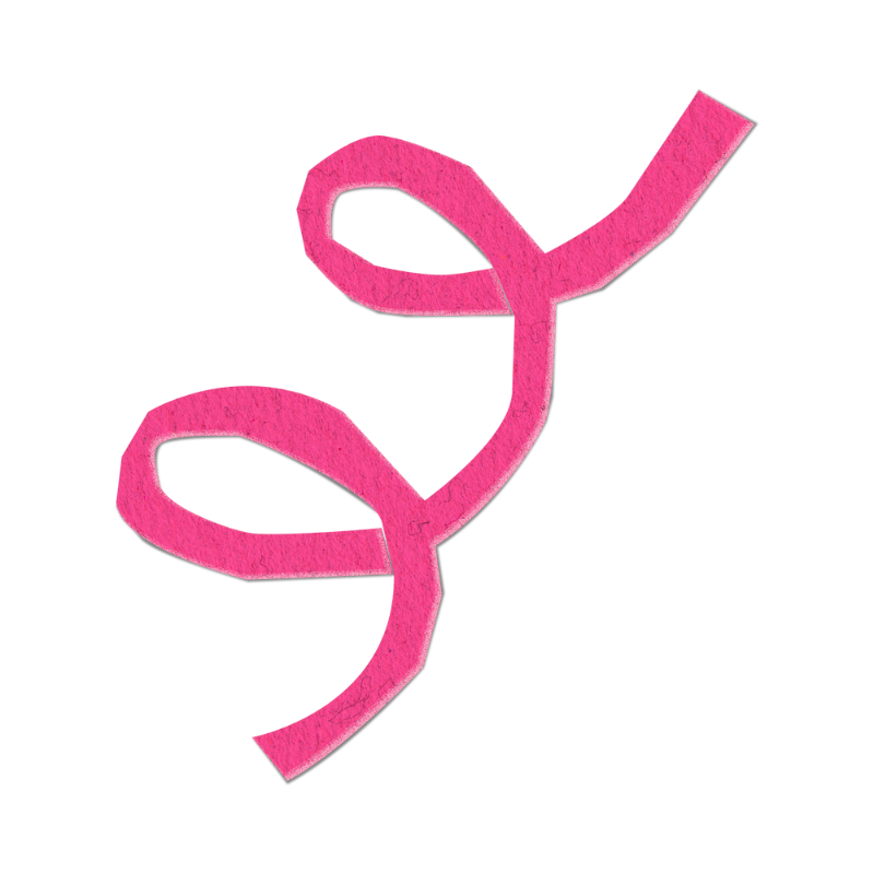 Pink ribbon shaped like a question mark with a small red heart at the curve.