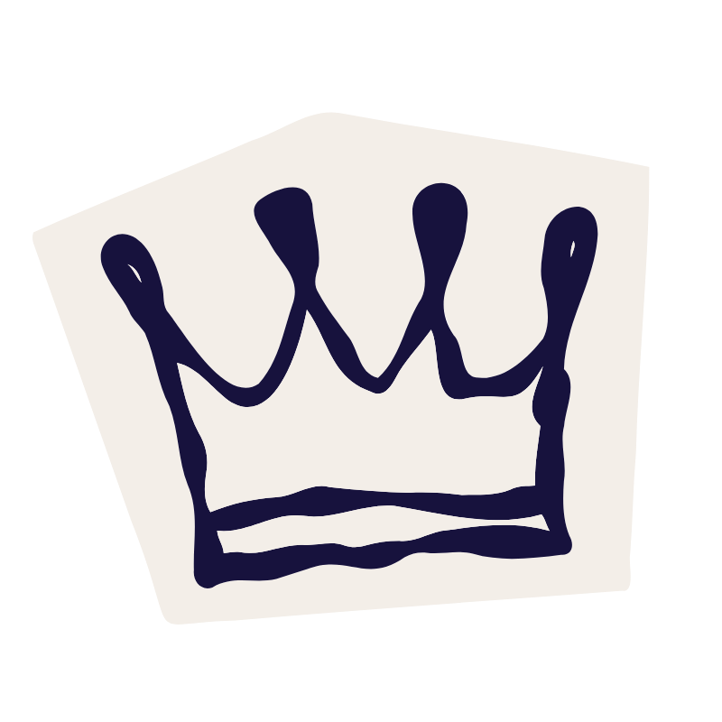 A white card with a black, hand-drawn crown symbol.