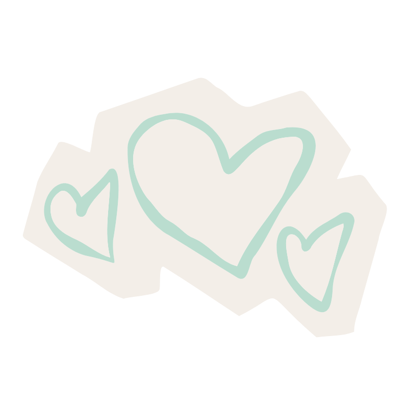 Three light blue hand-drawn hearts on a torn piece of white paper with a black background.