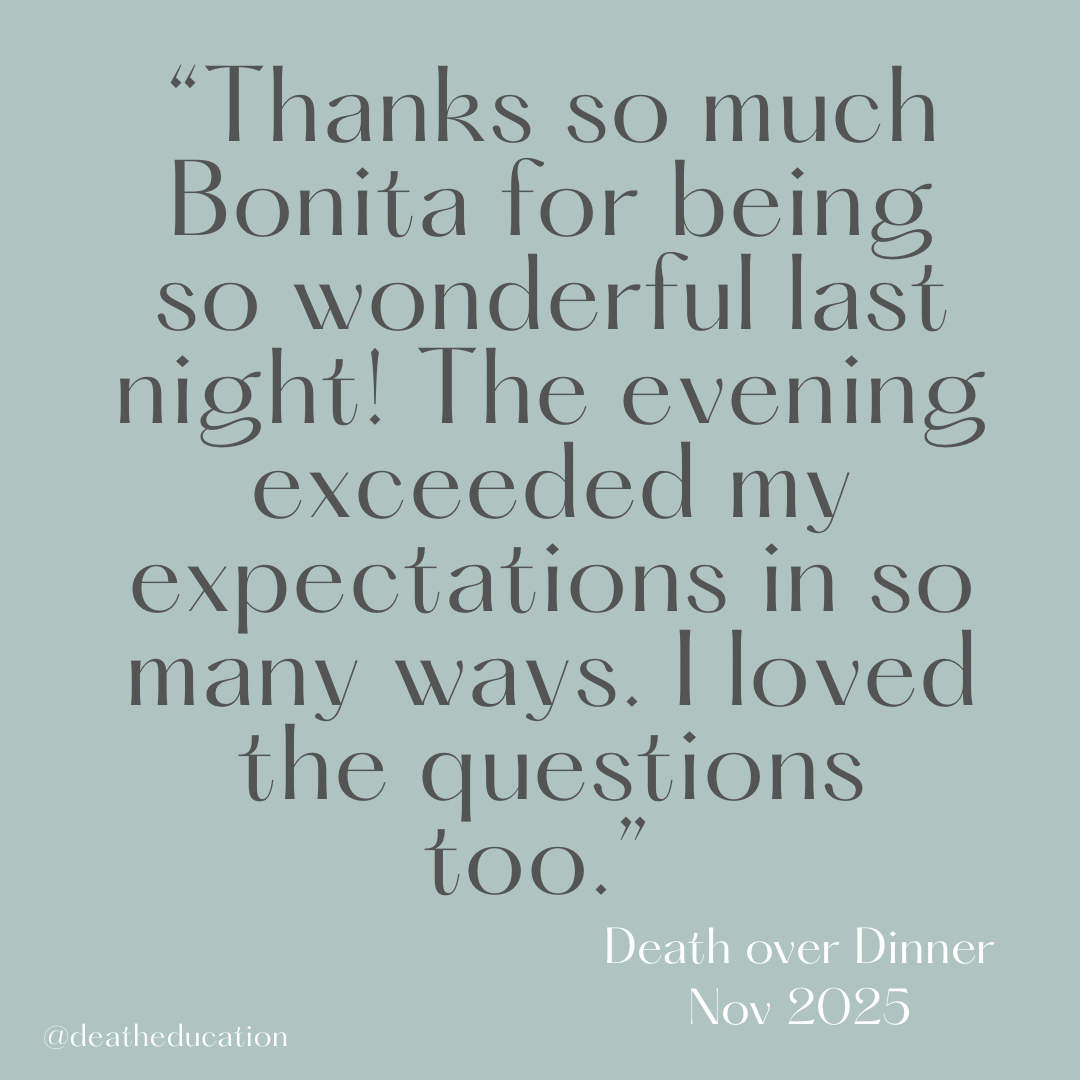 Death over Dinner Review reading "Thanks so much Bonita for being so wonderful last night! The evening exceeded my expectations in so many ways. I loved the questions too"