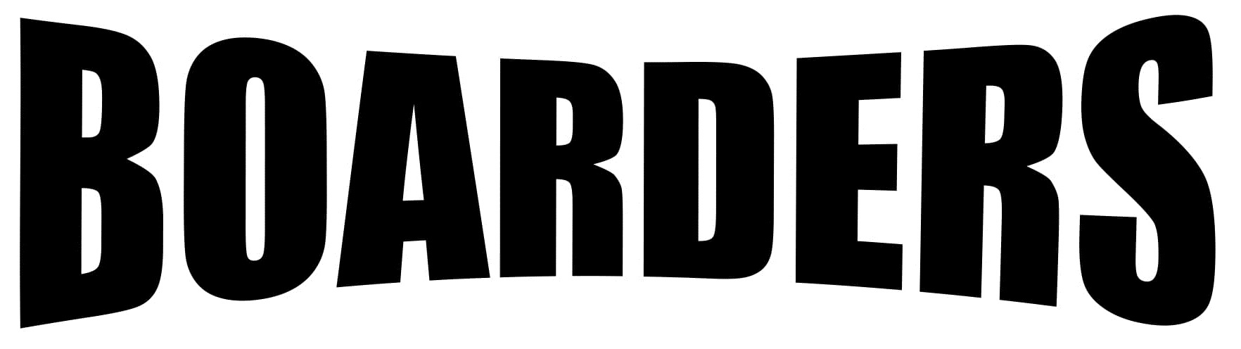 word boarders written in all caps bold black text that curves from the centre outwards