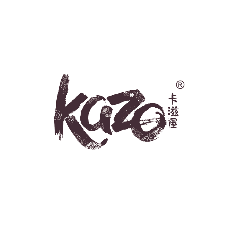 Stylized logo with the word "Kazo" decorated with floral patterns and Asian characters, possibly indicating a brand or cultural reference.